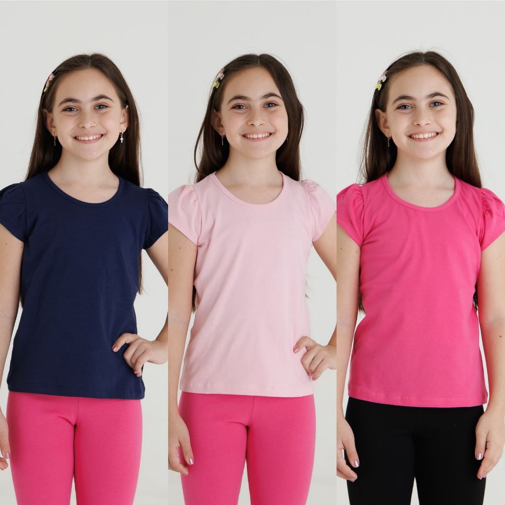 Kit 3 Blusas de Cotton Feminina Infantil Roupa Básica Menina Manga Curta 1/2/3/4/6/8/10 em Oferta na Shopee