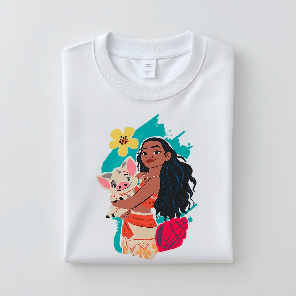 Camiseta Moana Havaí Disney Camisa Infantil Adulto Feminina Masculina Estampada Colorida