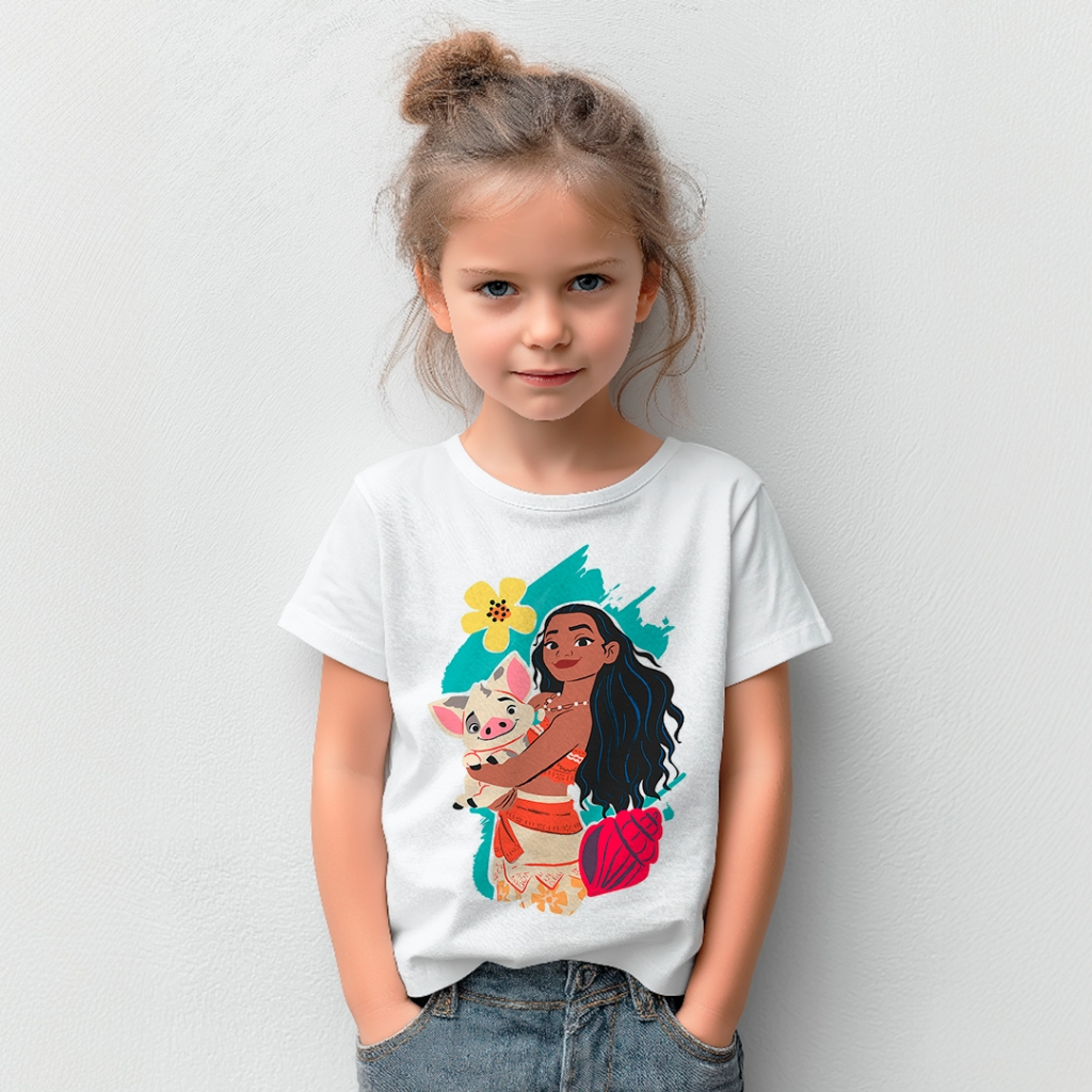 Camiseta Moana Disney Princesa Camisa Estampada Infantil Feminina Masculina Filme Aventura