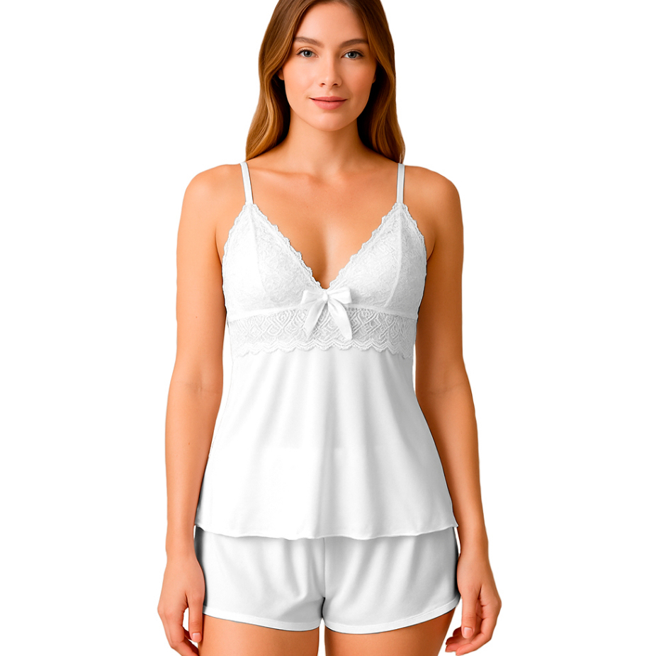 Short Doll Sensual Pijama Curto Rendado Feminino Sem Bojo Confortável