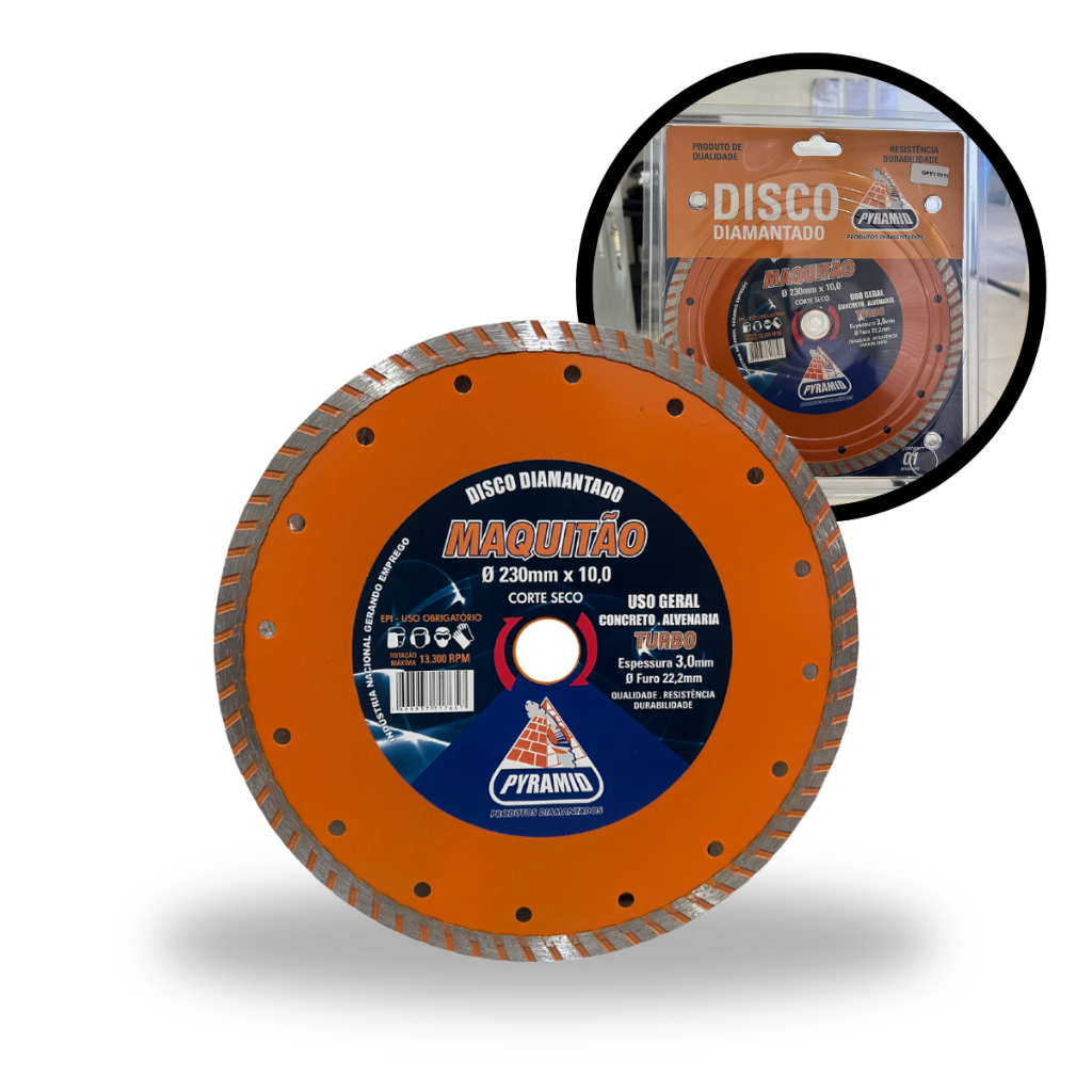 Disco Diamantado Maquitão Turbo 230mm Corte Rápido Concreto, Pedra, Mármore