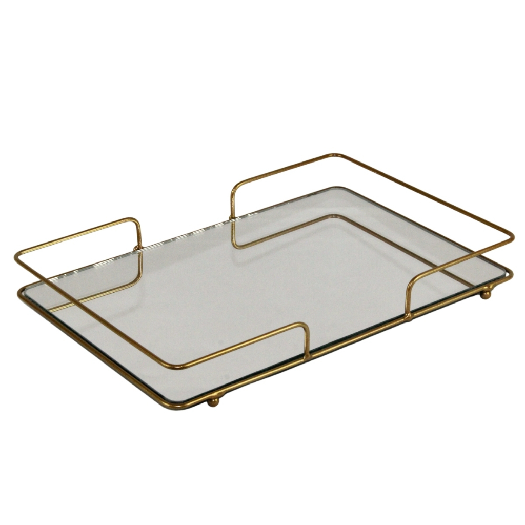 Bandeja Decorativa Retangular Colchete Dourada 30x20cm