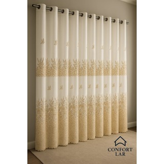 Cortina Bordada de Voil com Forro – 3,00x2,60m – Preço de Fábrica em Oferta na Shopee