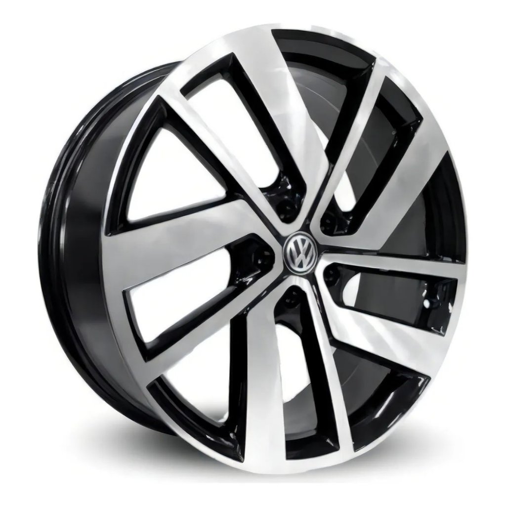 Kit 4 Rodas Aro 15 5x100 VW Volkswagen Virtus Polo Fox Preto com Diamantado Bicos de Brinde S19