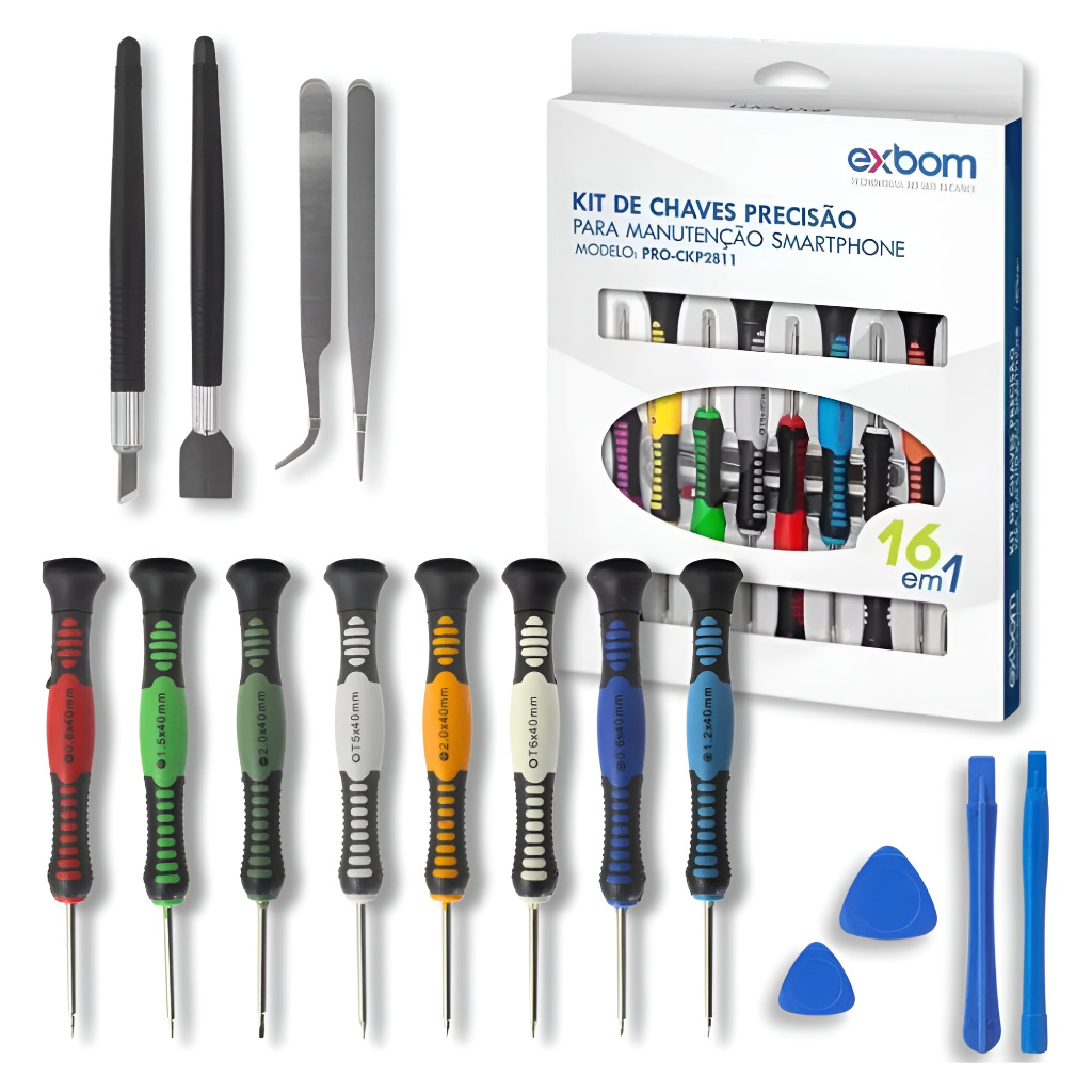 Kit de Ferramentas de Precisão 16 Em 1 para Reparos e Manutenção de Smartphones Exbom PRO-CKP2811