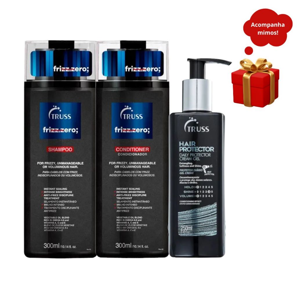 Truss Frizz.Zero Shampoo e Condicionador 300ml +Hair Protector  250ml