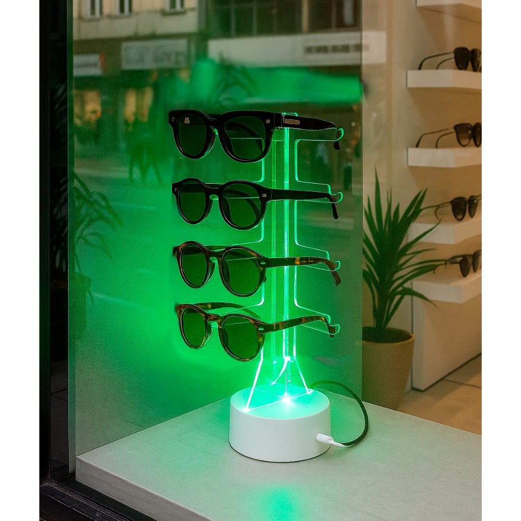 Expositor Organizador de Óculos Luminoso Com Base de LED RGB