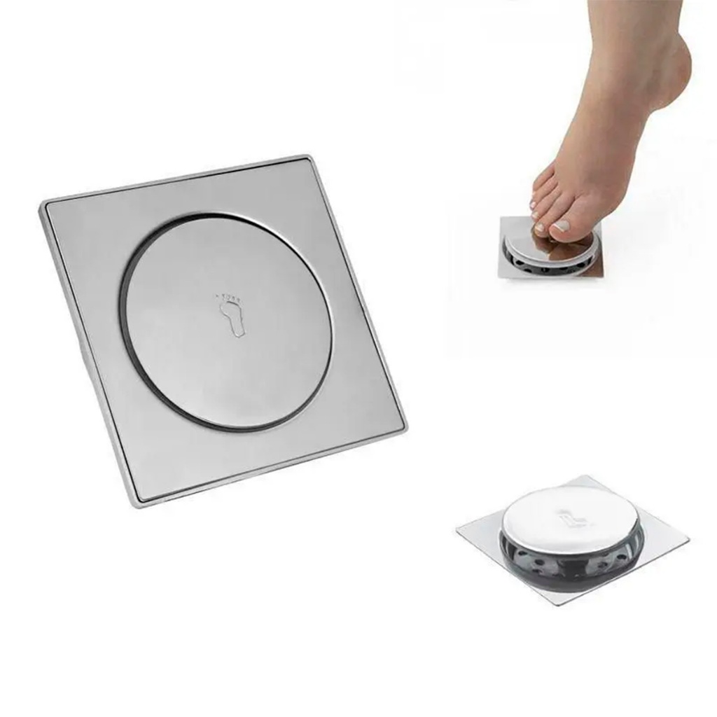 Ralo Click Inteligente 10x10cm Cromado Inox Banheiro Veda Cheiro