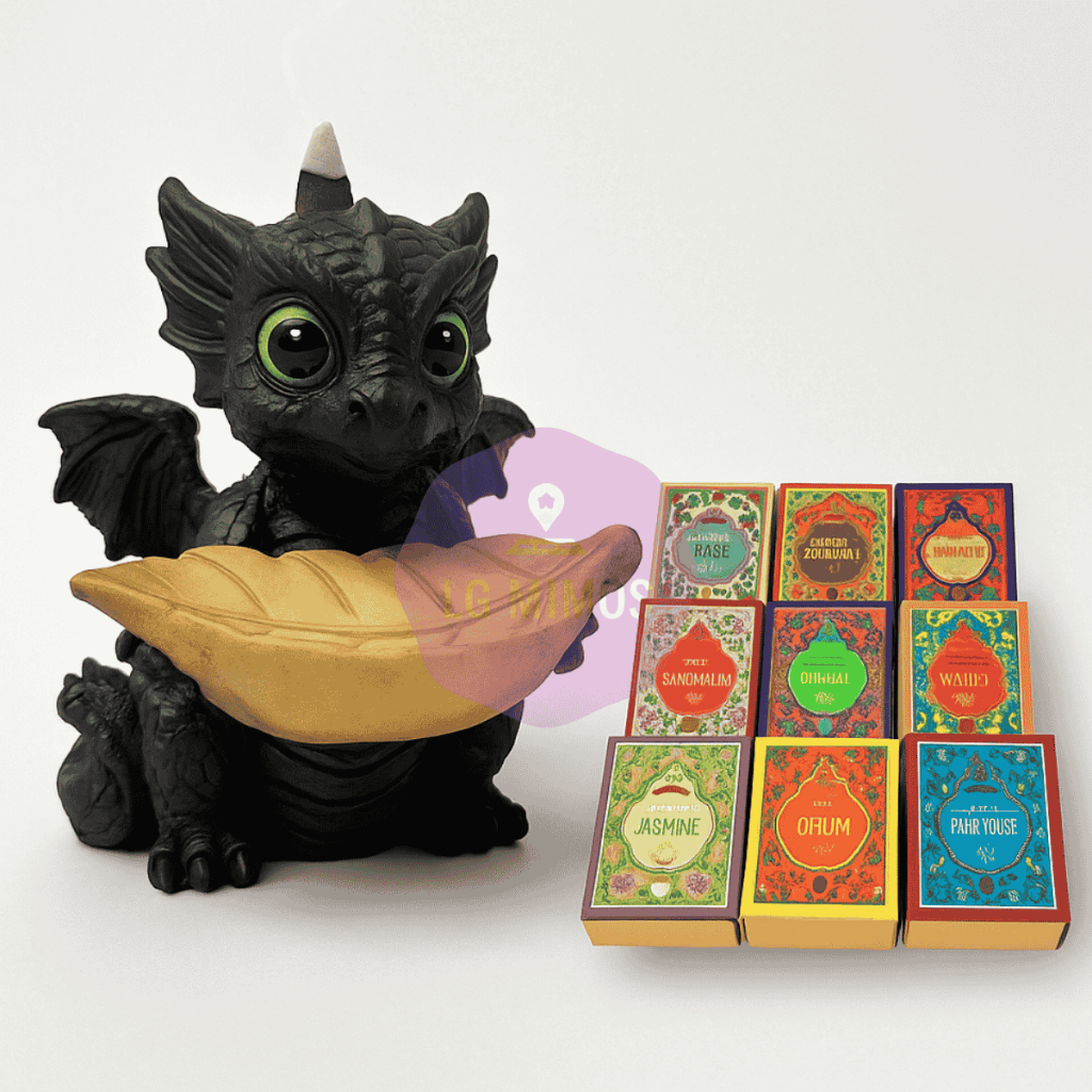 Imagem Incensário Cascata Dragão Baby Porta Incenso Resina com 10 Incenso Cone