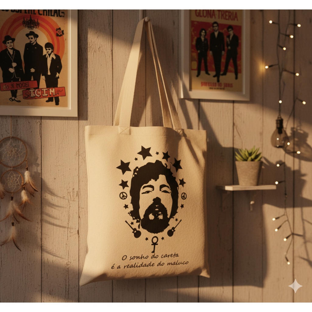 Sacola Ecobag 100% algodão cru com estampa do Raul Seixas 35 x 40 cm em Oferta na Shopee