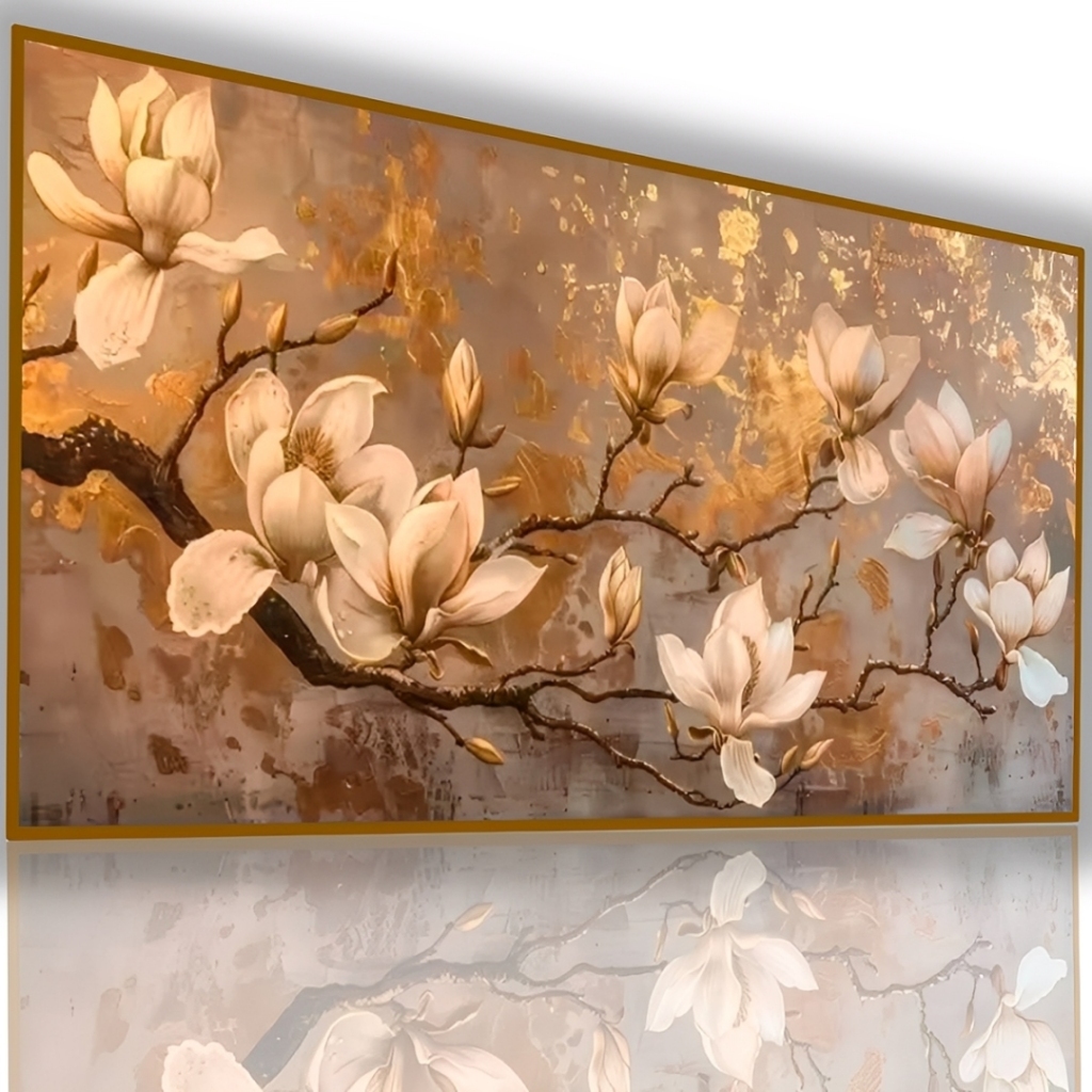 Quadro Decorativo Flor Galhos Dourada Moderna Sala HD  110x70 em Oferta na Shopee