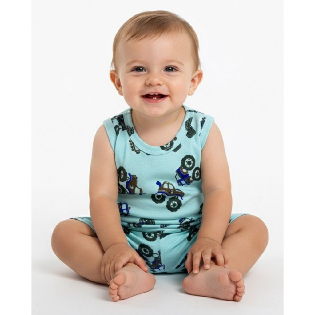 Pijama Regata com Short Bebê Masculino Infantil Menino do P ao GG 100% Algodão Roupa de Dormir Verão