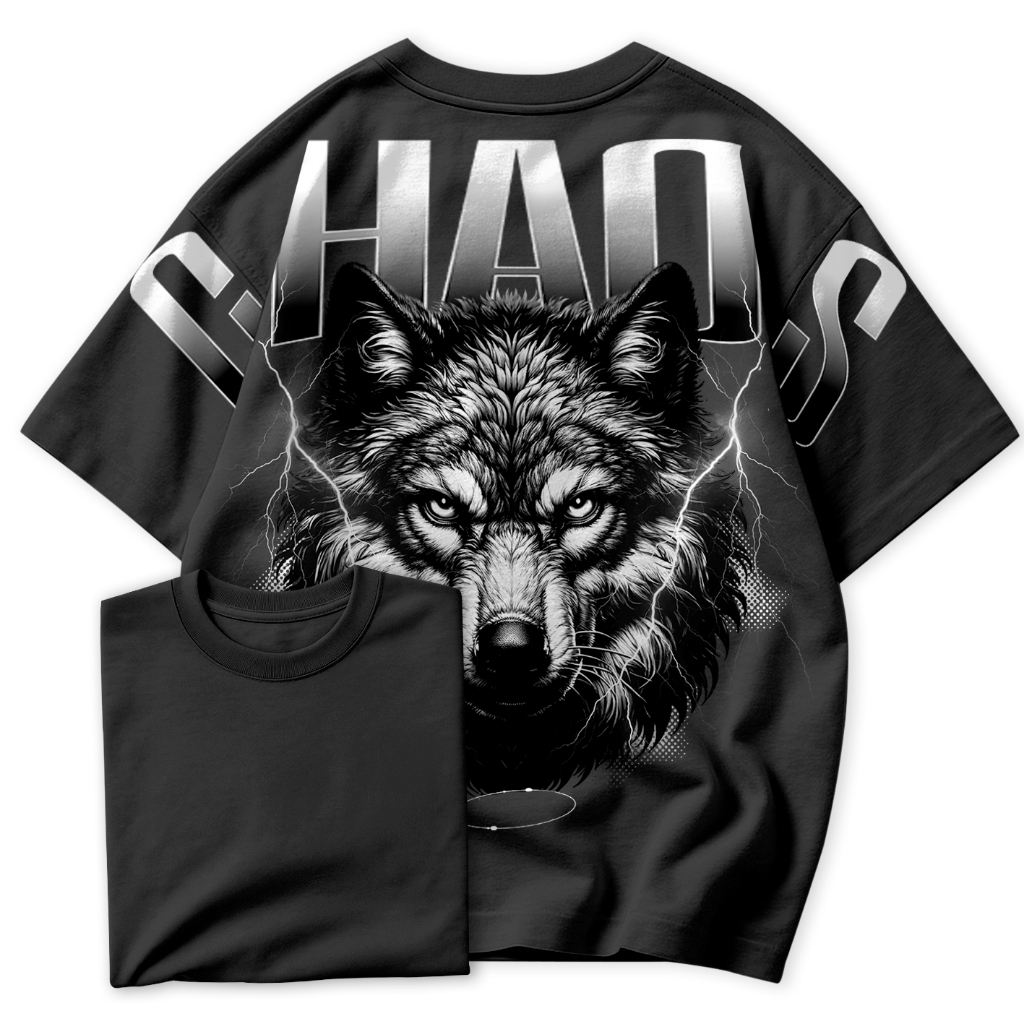 Camiseta Oversized Streetwear Wolf Chaos Unissex em Oferta na Shopee