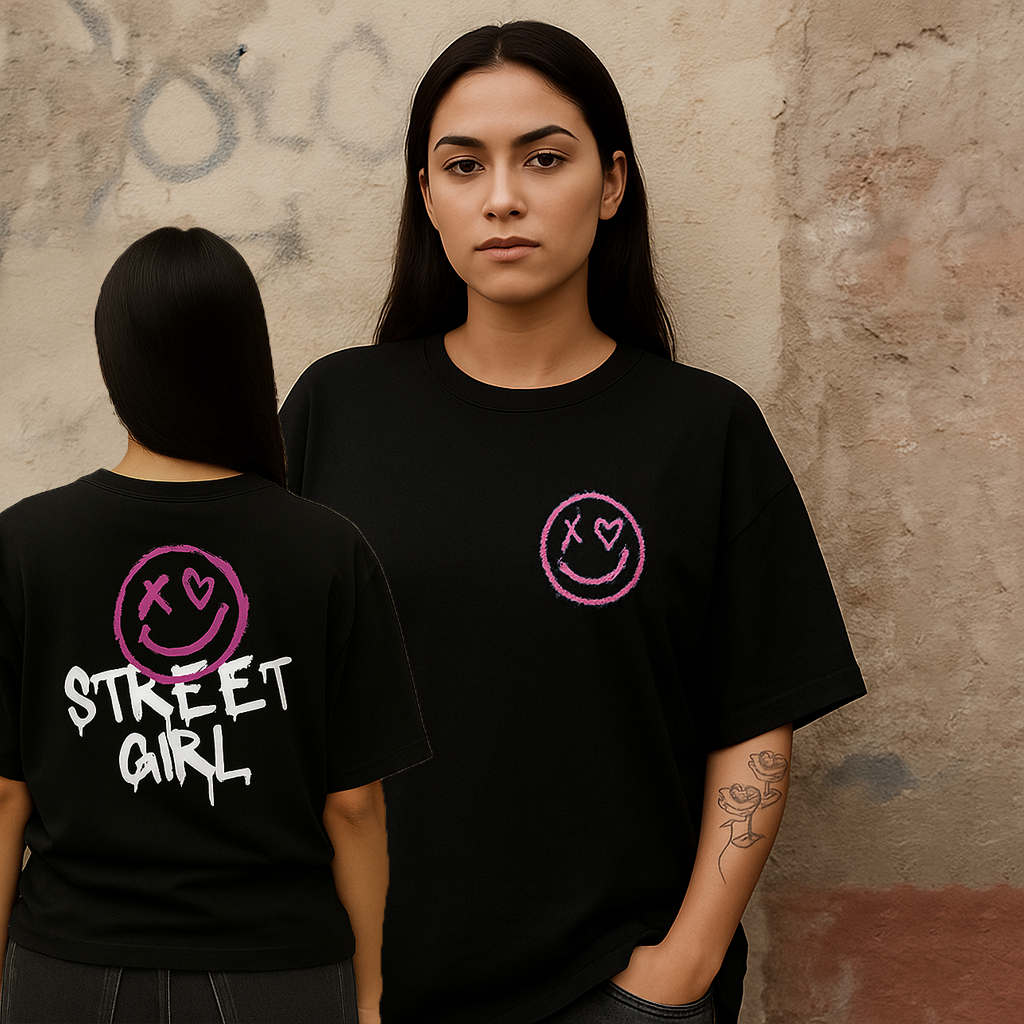 Camiseta Oversized Streetwear Unissex 100% Algodão Estampa Street Girl Larga Conforto