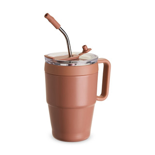 Copo Térmico Inox 600ml com Tampa de Vedação e Canudo de Inox Incluso