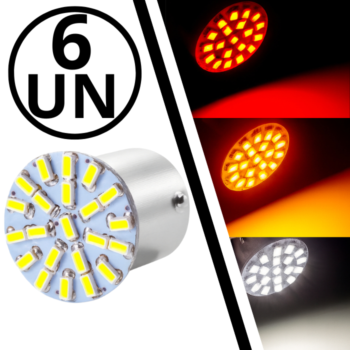 Kit 6 Lampadas LED 12v Freio Traseiro, Ré E Seta Com 22 LEDs Automotivo em Oferta na Shopee