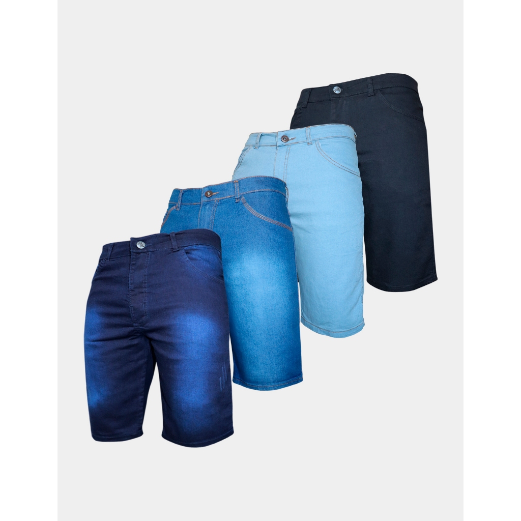 Kit Com 4 Bermuda Short Jeans Masculina Alta Qualidade Original Varias Cores Elastano Lion