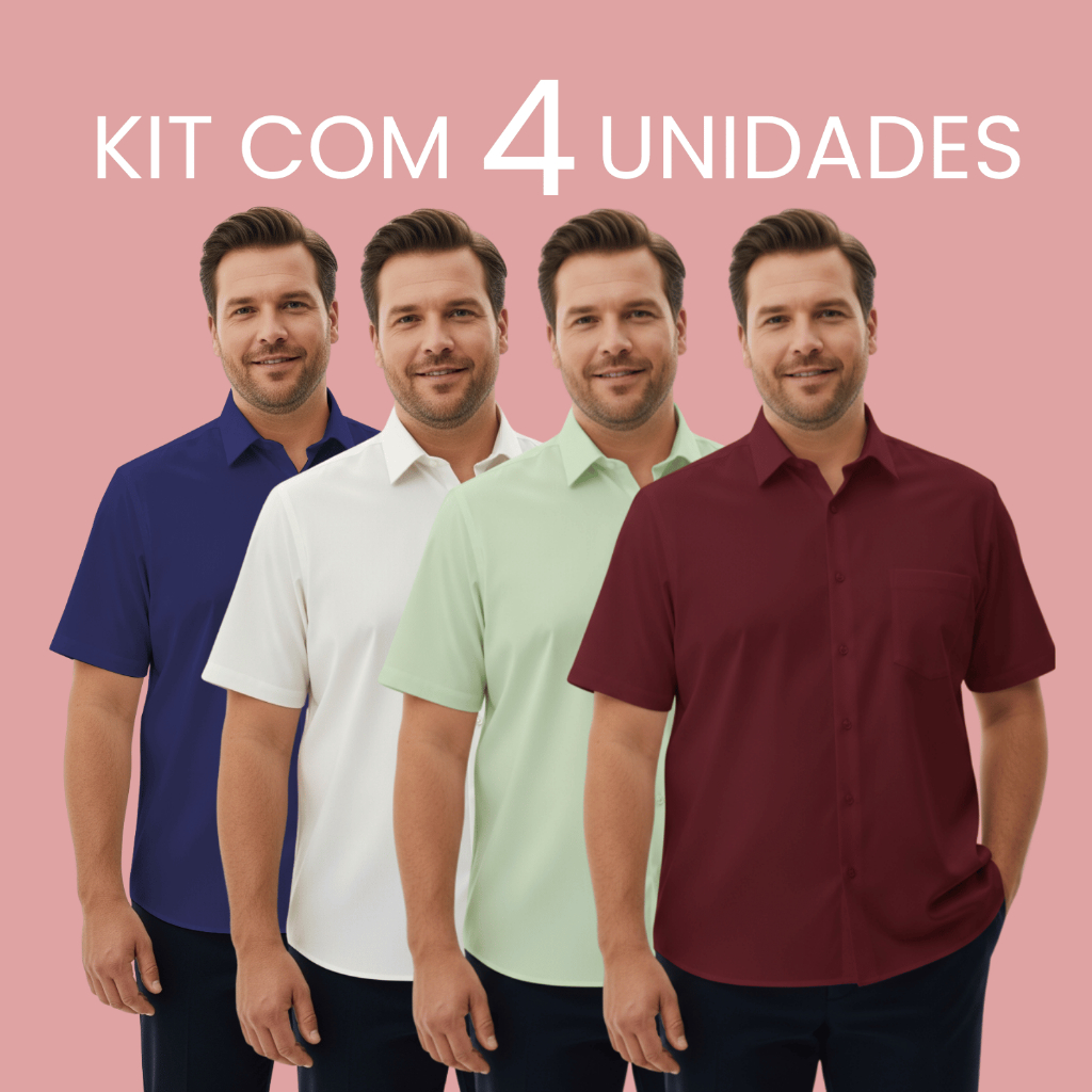 Kit 4 Camisa Social Masculino Plus Size Manga Curta Blusa Masculina Social Extra Grande Com Bolso Camisa Social
