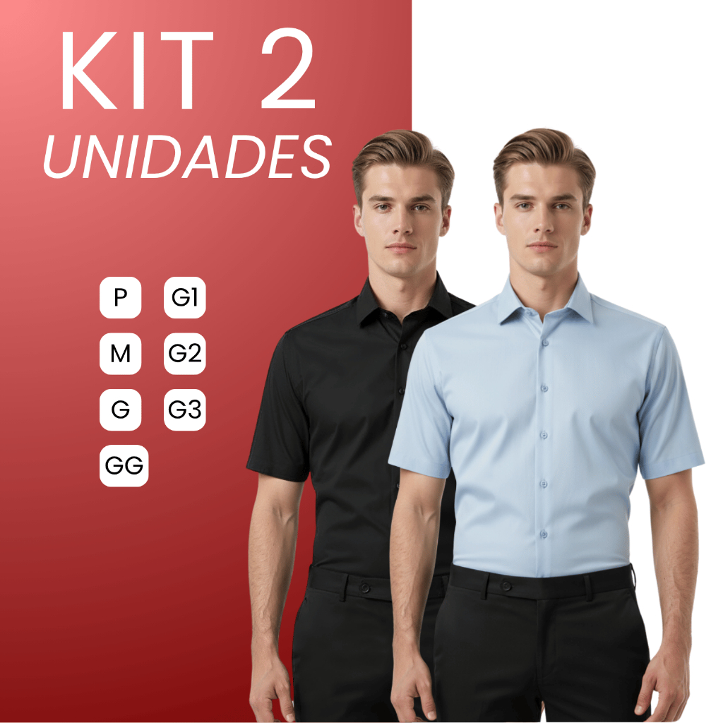 Kit 2 Camisa Social Masculina Manga Curta Plus Size Camisa Social Slim Lisa Blusa Social Masculina Slim Fit Premium
