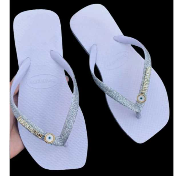 Chinelo Feminino Quadrado STRASS BRILHO GLITER Sandália Confortável