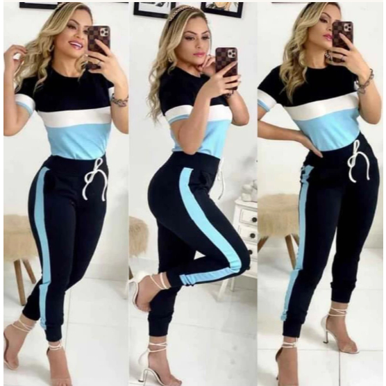 conjunto Feminino calça e blusa DIVERSAS CORES em Oferta na Shopee