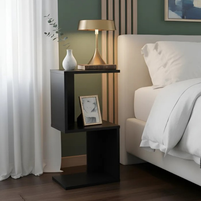 Mesa de Cabeceira S Preto Nicho Quarto Decoração Sala Fotos Livros Criado Decora Moderno Minimalista