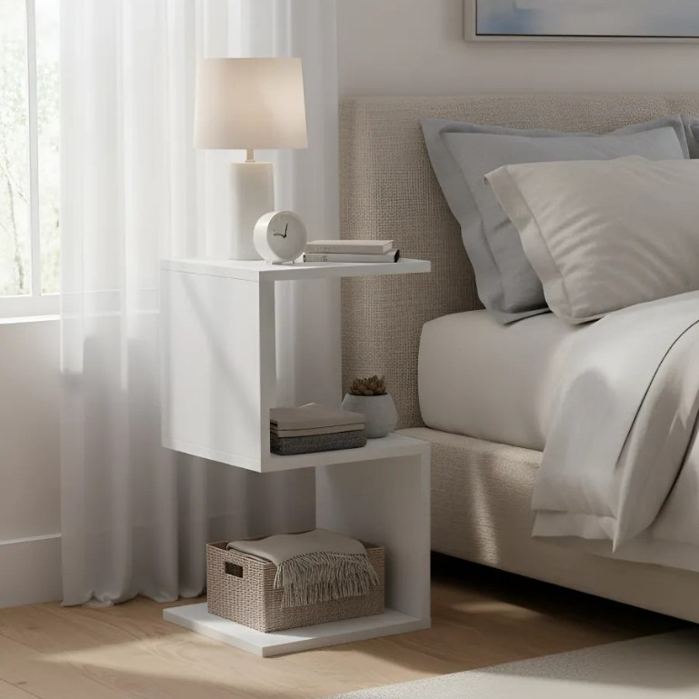 Mesa de Cabeceira S Branco Nicho Quarto Sala Escritório Decoração Quadros Fotos Livros Moderno Casa