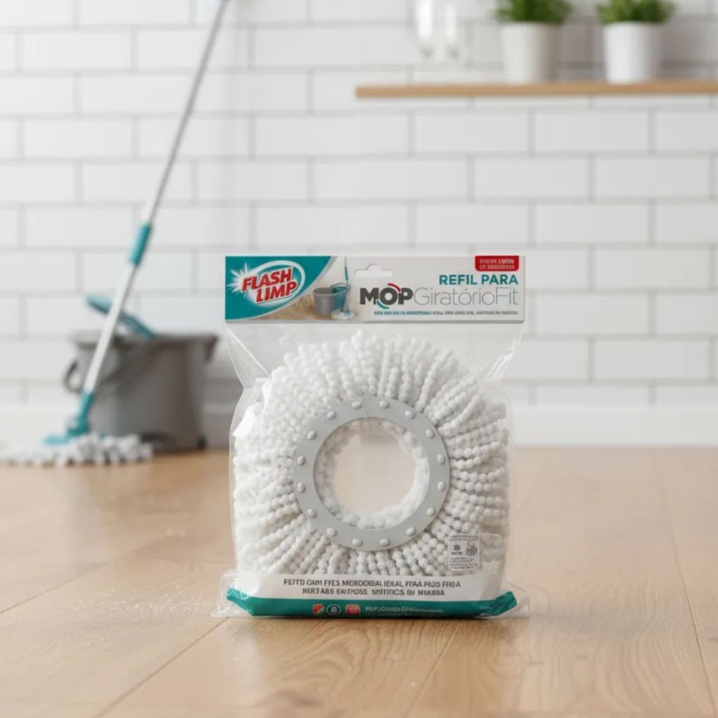 Refil Mop 360 Giratório Fit Pequeno Flash Limp 100% Microfibra Limpeza Eficiente