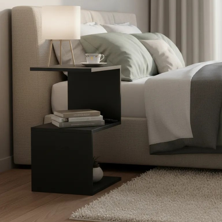 Mesa de Cabeceira Z Preto Nicho Quarto Sala Escritório Casa Moderno Minimalista Fotos Livros Mesinha