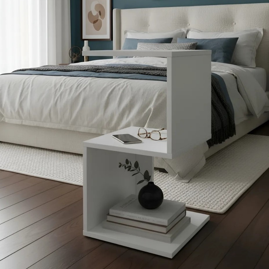 Mesa de Cabeceira MDF Z Branco Nicho Quarto Sala Decoração Bebê Escritório Madeira Bebê Mesinha Casa