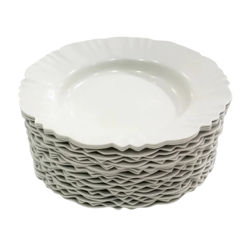 Kit 230 Prato Fundo com Borda Plástico Refeição Churrasco Festa Branco