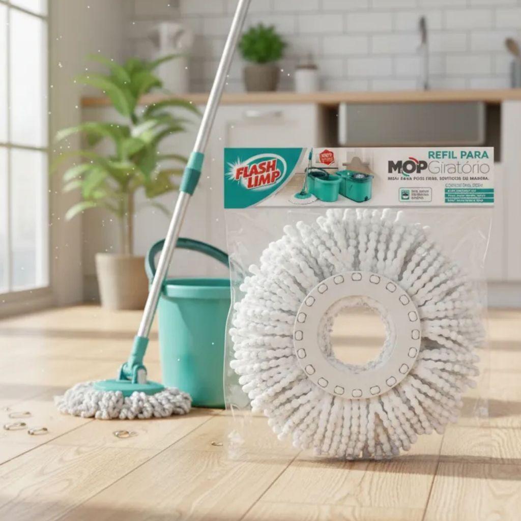 Refil Mop Pró Giratório Original Flash Limp 100% Microfibra Limpeza Residencial e Comercial