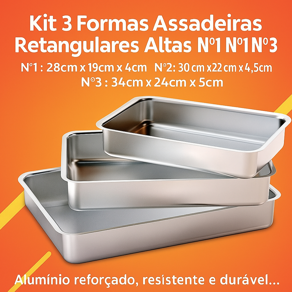 Kit 3 Formas Assadeiras Retangulares Altas Nº1 Nº2 Nº3 Alumínio – Bolo, Torta e Sobremesa em Oferta na Shopee
