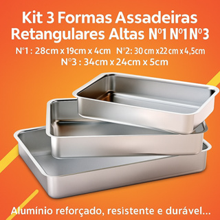 Kit 3 Formas Assadeiras Retangulares Altas Nº1 Nº2 Nº3 Alumínio – Bolo, Torta e Sobremesa em Oferta na Shopee