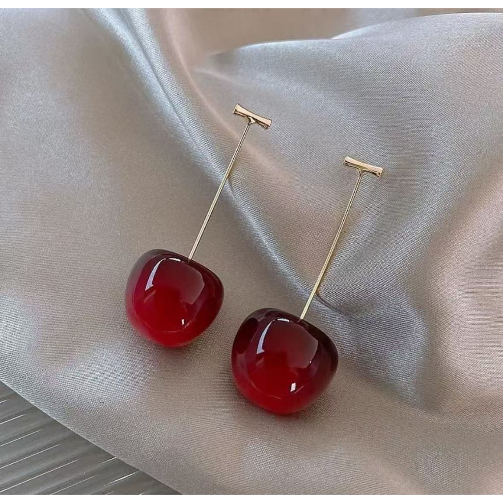 Brinco feminino de aço inoxidável De Cereja Vermelho Pingente em Formato em Oferta na Shopee
