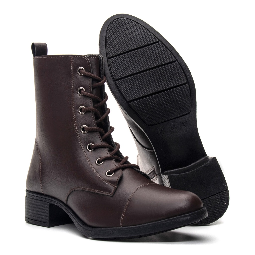 Bota Coturno Casual Feminino Cano Baixo Ziper Confortável