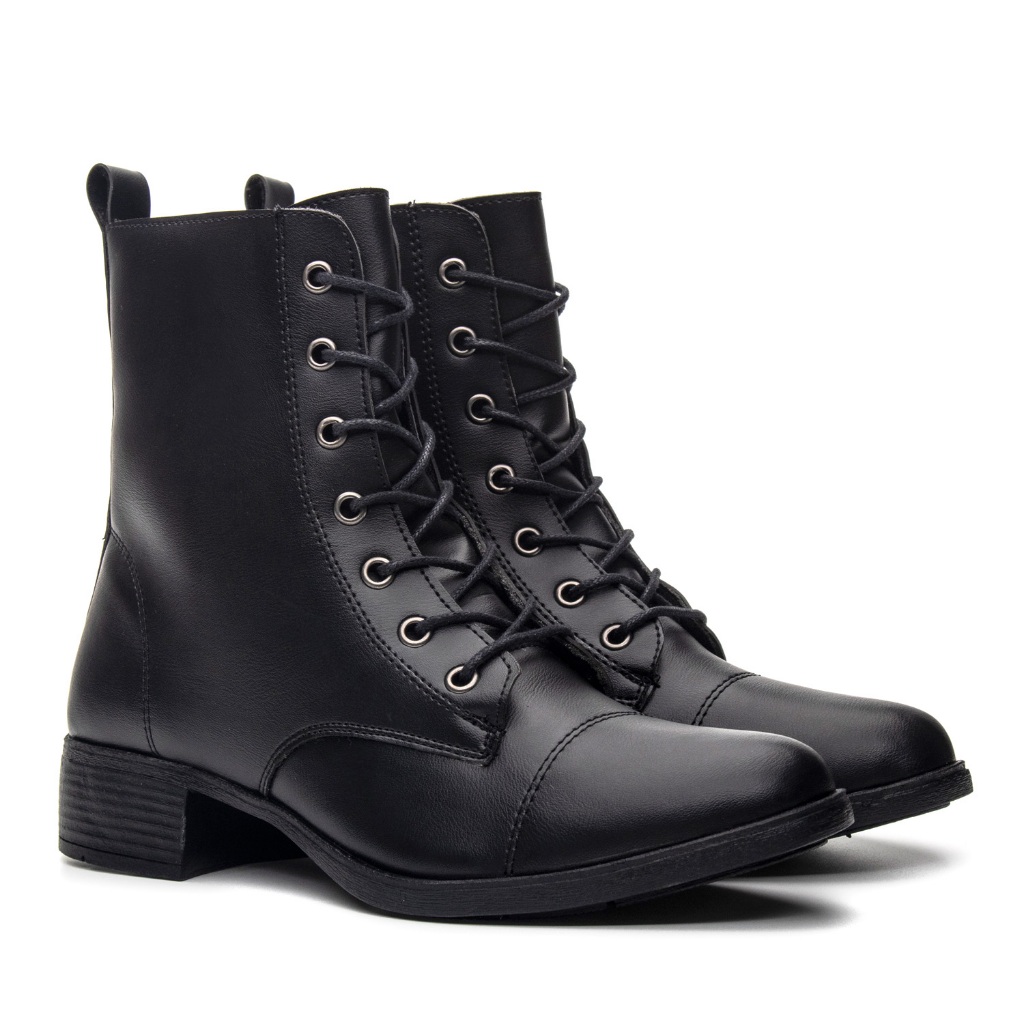 Bota Coturno Feminino Blogueira Cadarço Ziper Lateral Confortável Chelsea Tendência