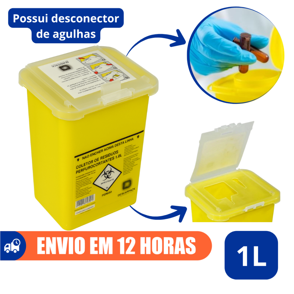 Coletor Rígido 1L Para Resíduos Perfurocortantes Descarpack em Oferta na Shopee