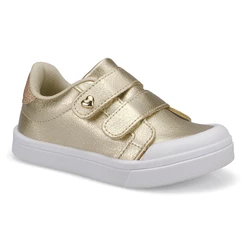 Tênis Infantil Feminino Dourado Menina Casual Fechamento Duplo Confortável Leve Fashion 2501 Pequito