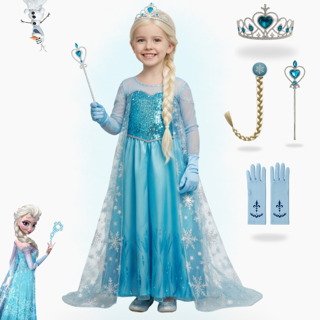 Fantasia Vestido Infantil Elsa Frozen Com Capa E Acessórios Festa Hallowen Crianças em Oferta na Shopee