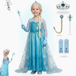 Fantasia Vestido Infantil Elsa Frozen Com Capa E Acessórios Festa Hallowen Crianças
