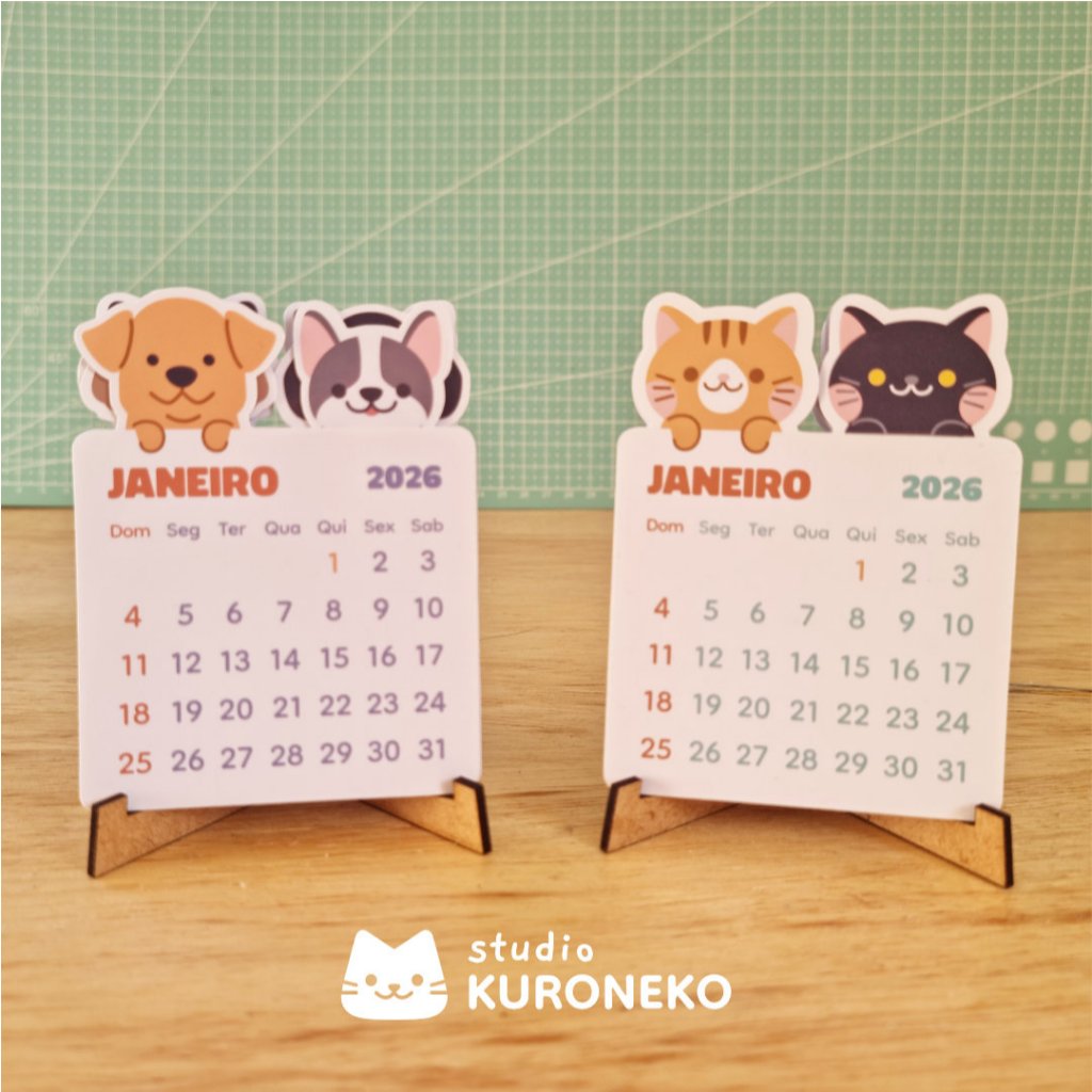 Calendário 2026 - Gatitos e Cachorritos