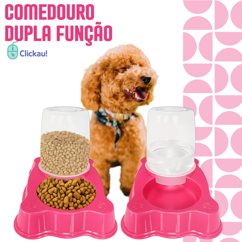 Kit Comedouro/Bebedouro Dupla Função Pet Dosador Dispenser Automatico 1kg Ração/1,5l Água Cães Gatos