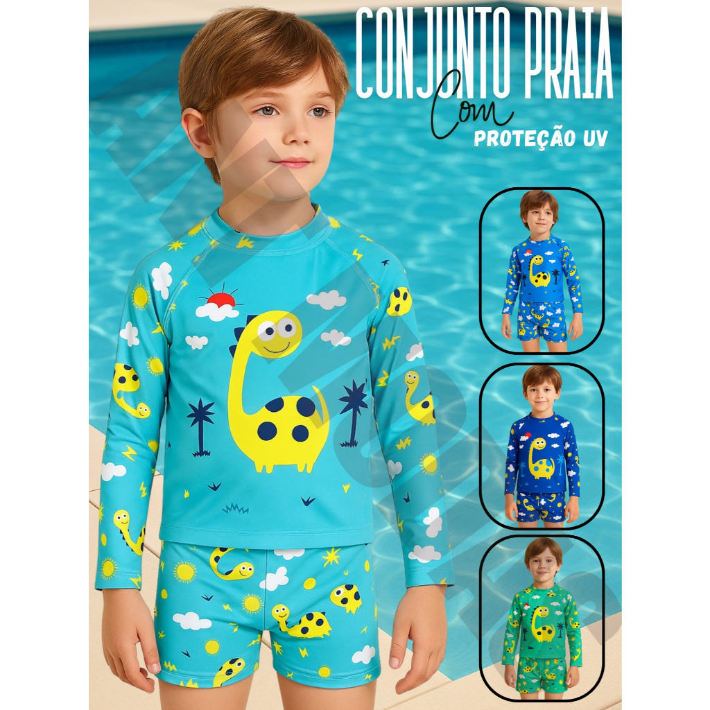 Sunga Infantil Conjunto 2 Peça Menino Camiseta Proteção Uv 50 Sunga Boxer Infantil