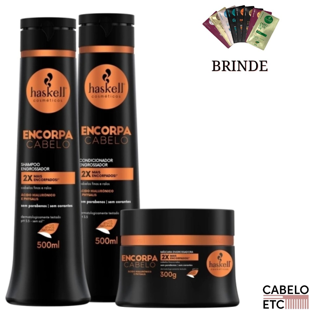 Kit Shampoo + Condicionador 500ml + Máscara 300g Encorpa Cabelo - Haskell