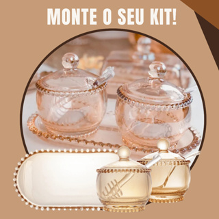 Monte Seu Kit Jogo Açucareiro Meleira Mantegueira Travessa Cristal Lapidado Pearl Bolinha Âmbar Wolff em Oferta na Shopee