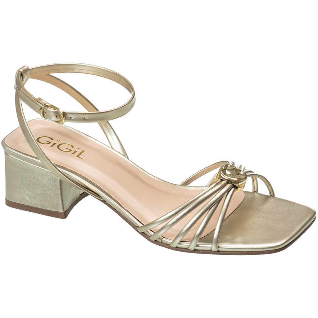Sandália Feminina Salto Bloco Médio Tiras Fivela Enfeite Metal Confortável Estilosa Moda GiGiL em Oferta na Shopee