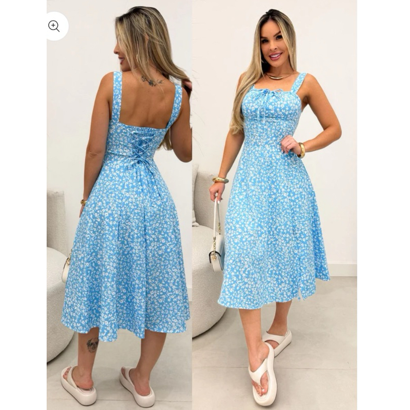 Vestido midi alça com forro elastex nas costas e bojo tamanho único e plus size em Oferta na Shopee
