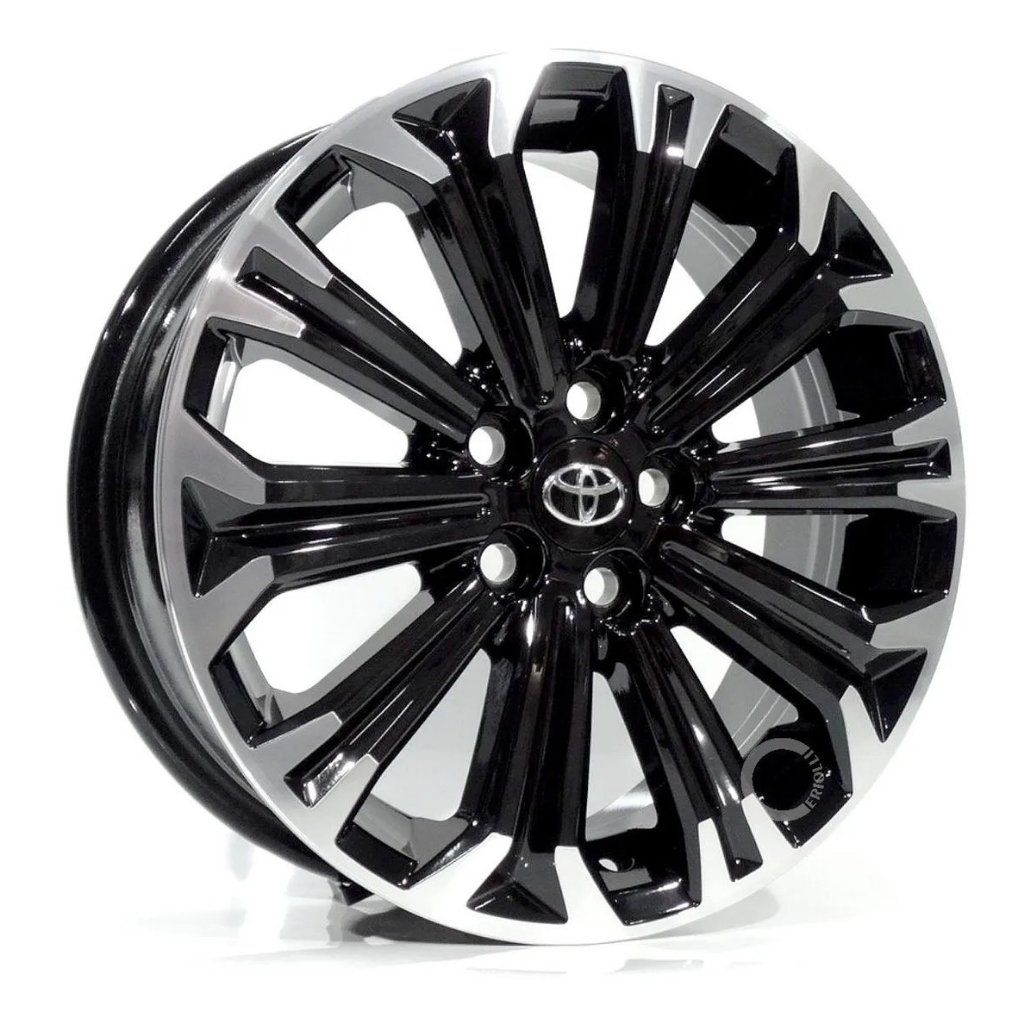 Kit 4 Rodas Aro 16 5x100 Toyota Corolla Krmai Cor Preta com Borda Diamante Bicos de Brinde S22