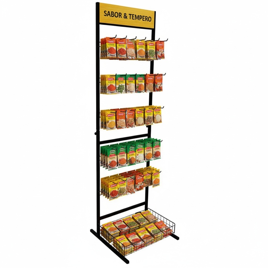 Expositor Tempero Display Gancheira De Chão - 30 Ganchos Preto